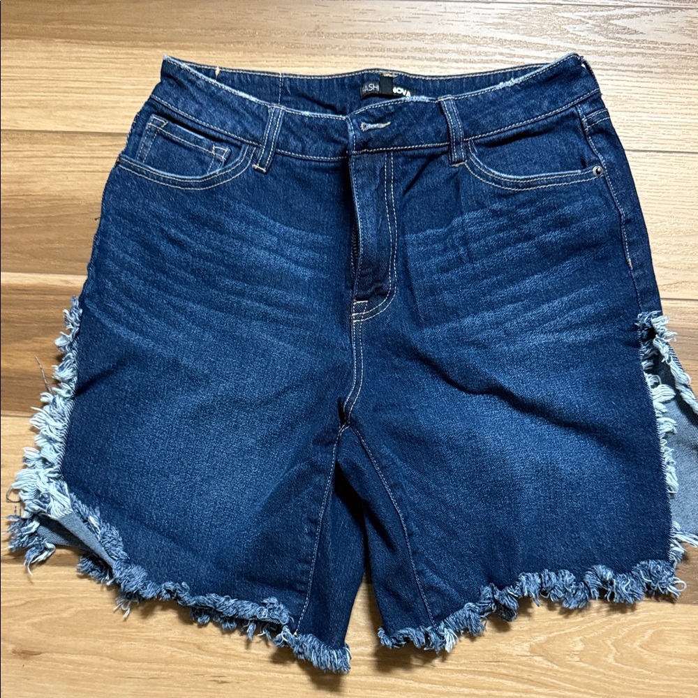 Fashion Nova Blue Frayed Jean Shorts